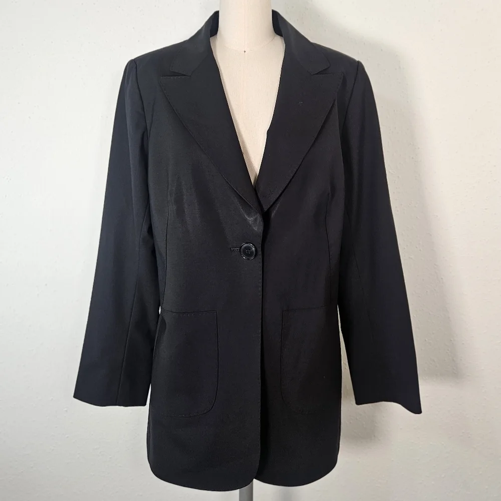 Lafayette 148 New York Virgin Wool Stretch Blazer Black Size 12